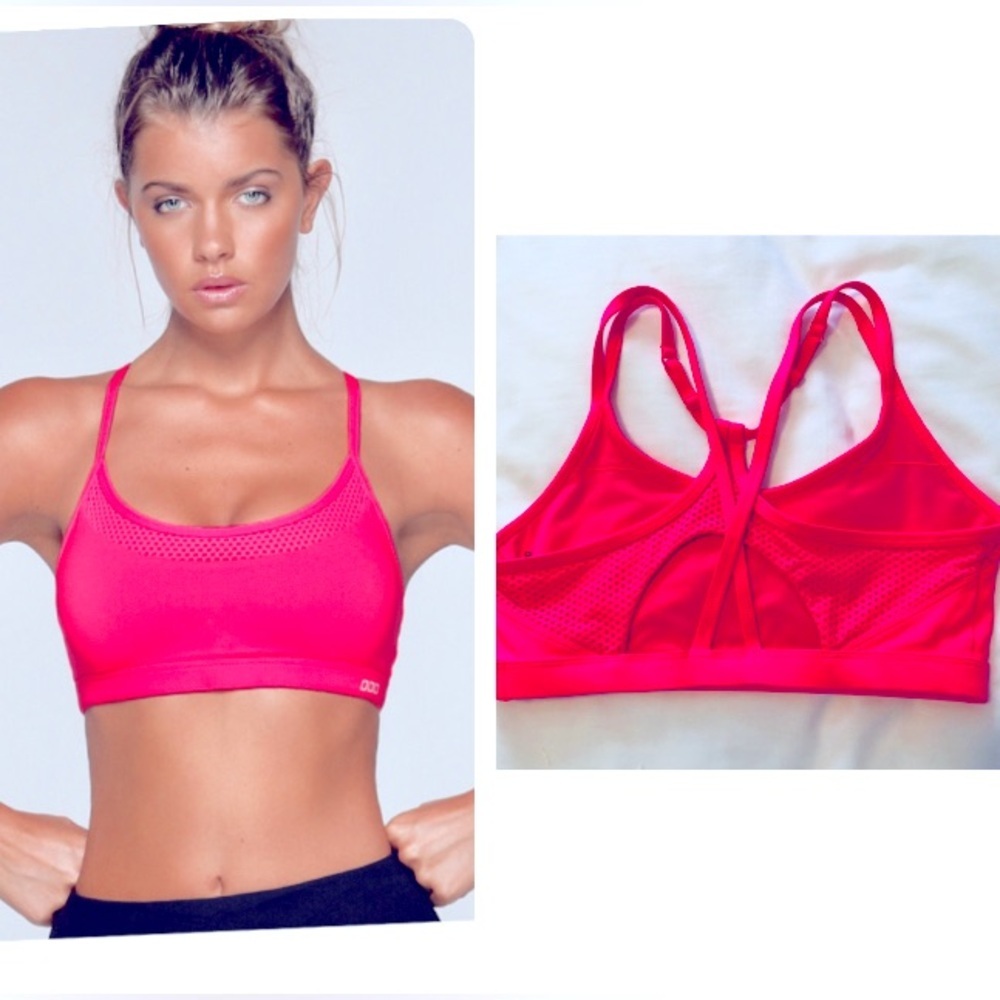 LORNA JANE Small Funky Pink Sports Bra Crop Top - Cross-over Straps